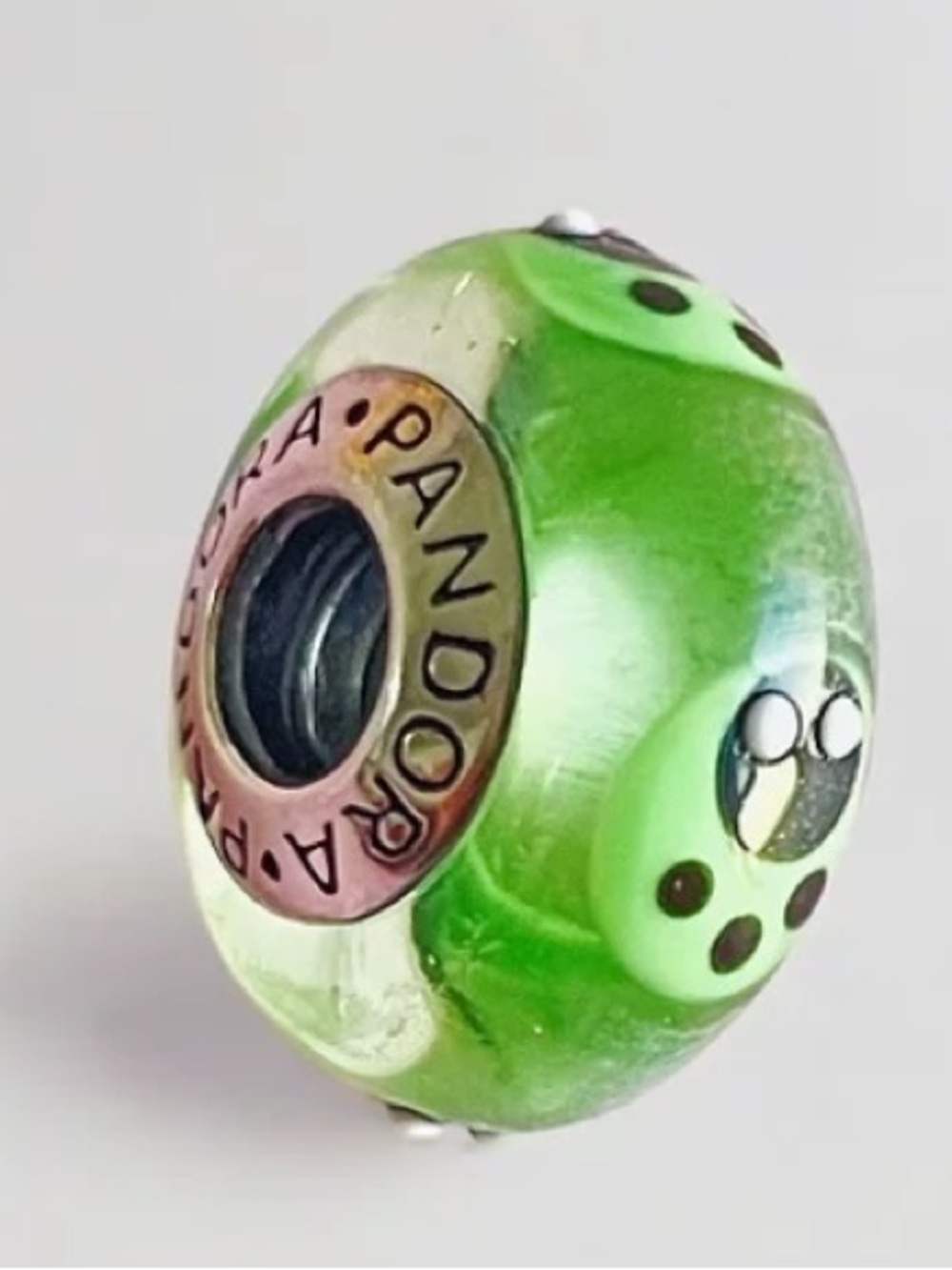 Pandora Green Ladybug Glass Charm with Silver Core
